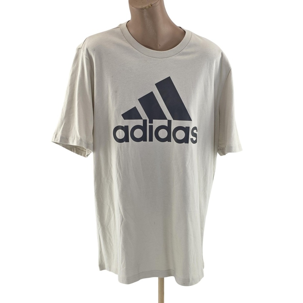 Adidas Shirt Mens Large White Big Logo Graphic Tee 100% Cotton Casual Sports NWT